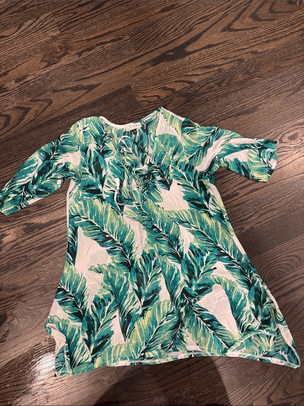 Tropical Green Leaf One-Piece Swim Dress